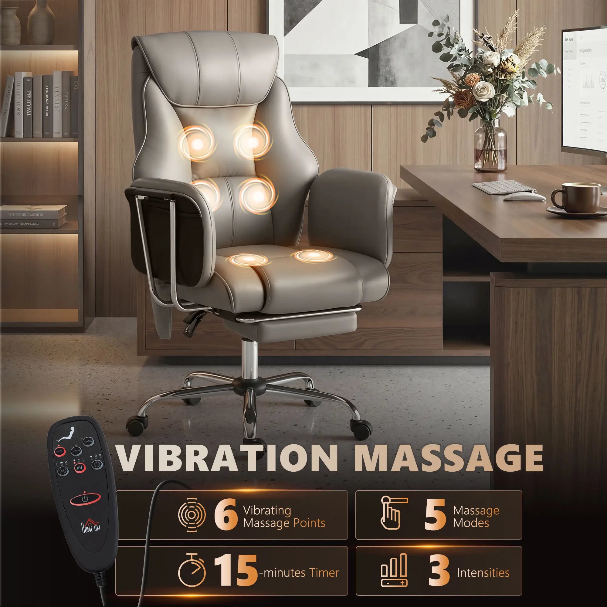 6-Point Massage Executive Office Chair with 155° Recline and Retractable Footrest