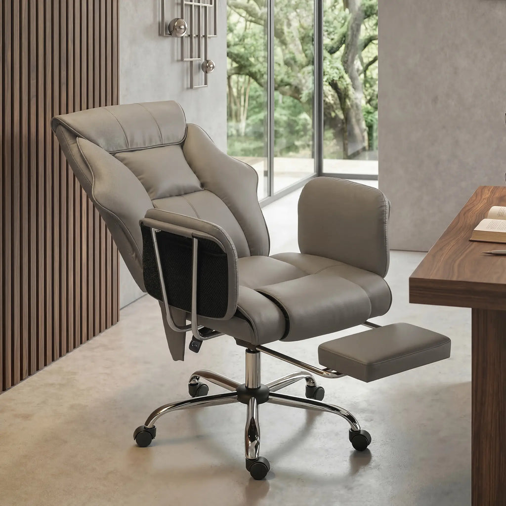 6-Point Massage Executive Office Chair with 155° Recline and Retractable Footrest
