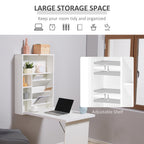 37" Wall-Mounted Fold-Out Floating Desk with Adjustable Storage Shelves
