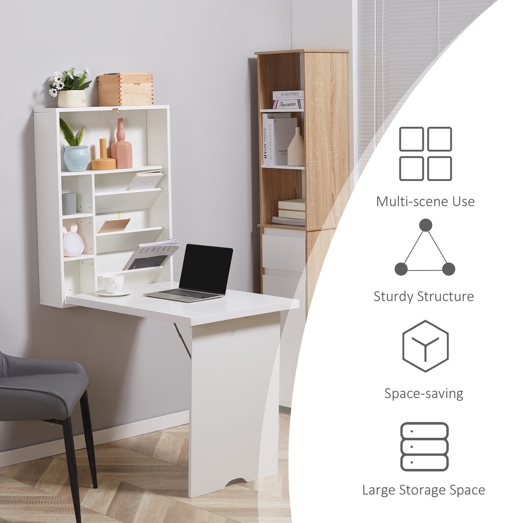 37" Wall-Mounted Fold-Out Floating Desk with Adjustable Storage Shelves