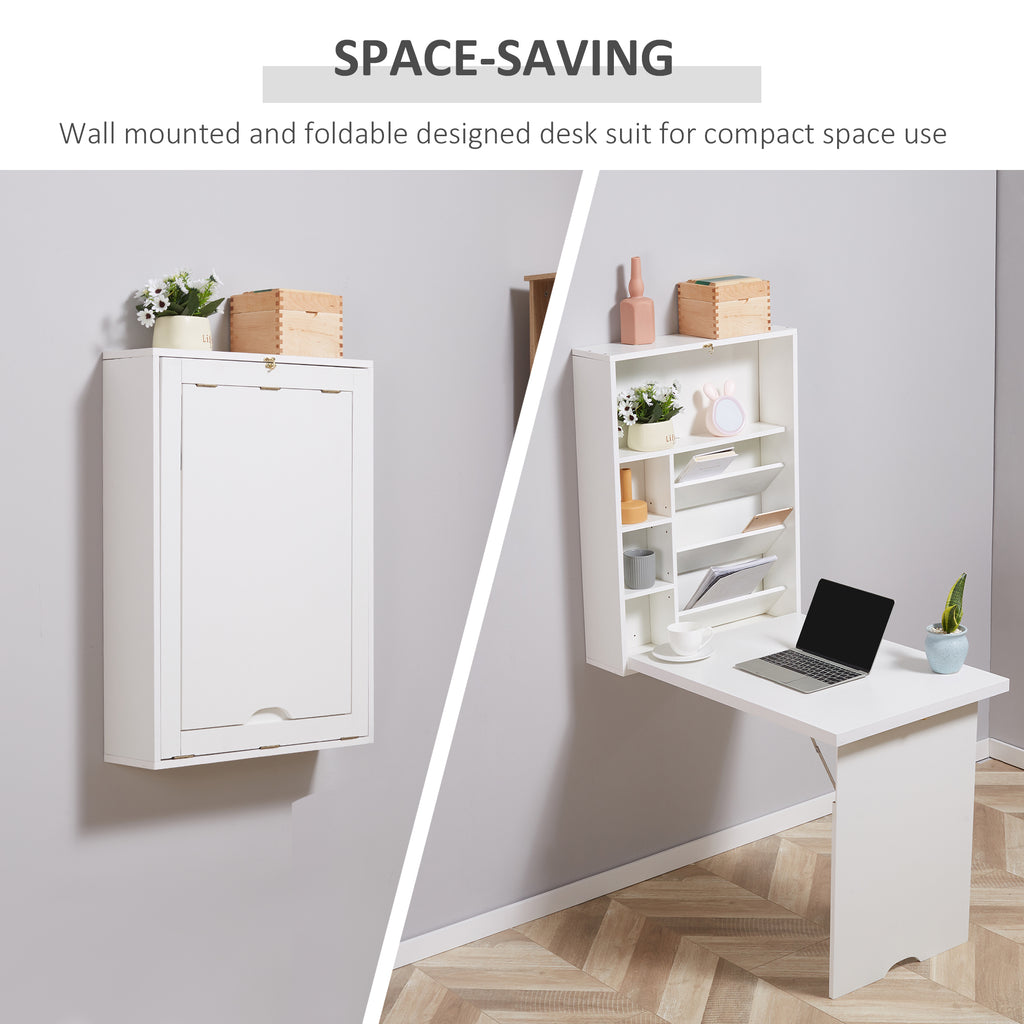 37" Wall-Mounted Fold-Out Floating Desk with Adjustable Storage Shelves