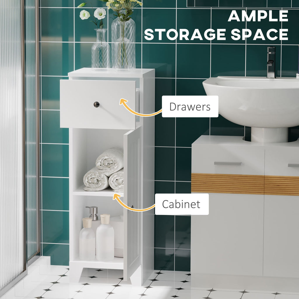 35" Tall Narrow Bathroom Storage Cabinet with Drawer and Adjustable Shelf