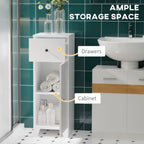 35" Tall Narrow Bathroom Storage Cabinet with Drawer and Adjustable Shelf