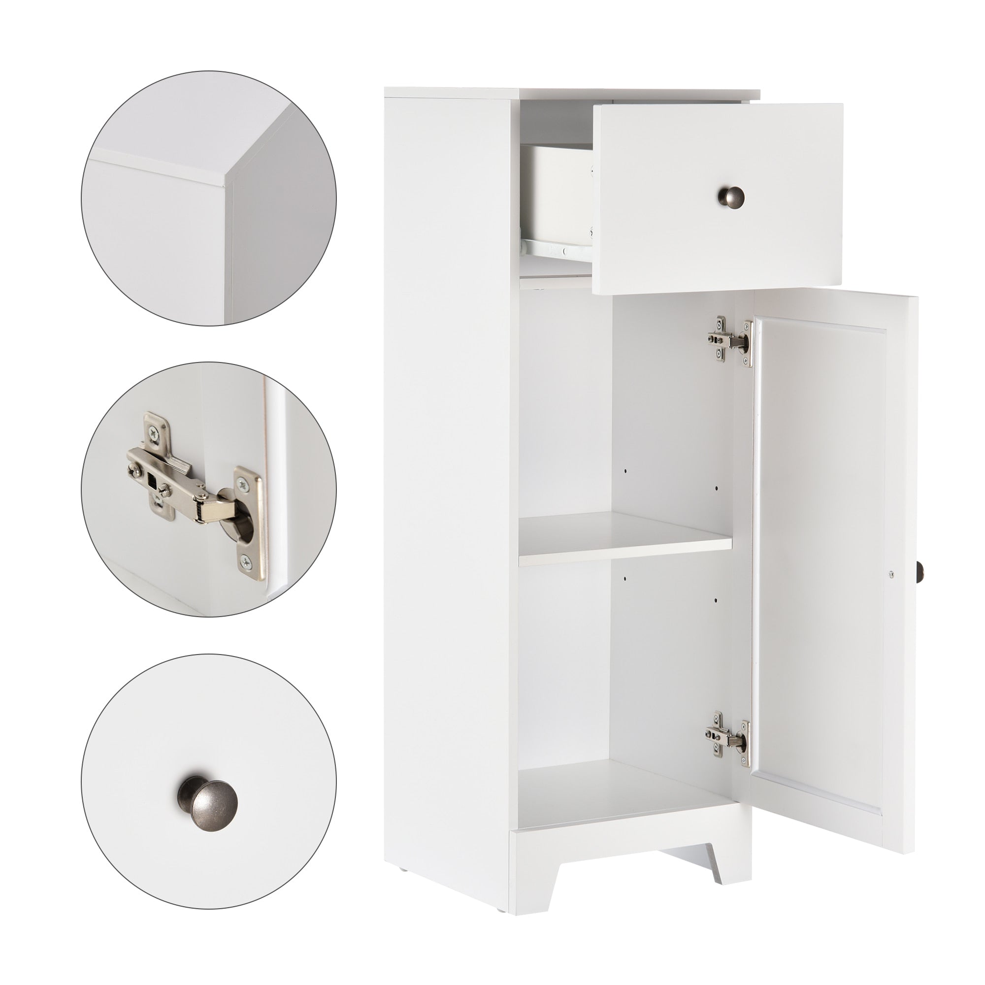 35" Tall Narrow Bathroom Storage Cabinet with Drawer and Adjustable Shelf