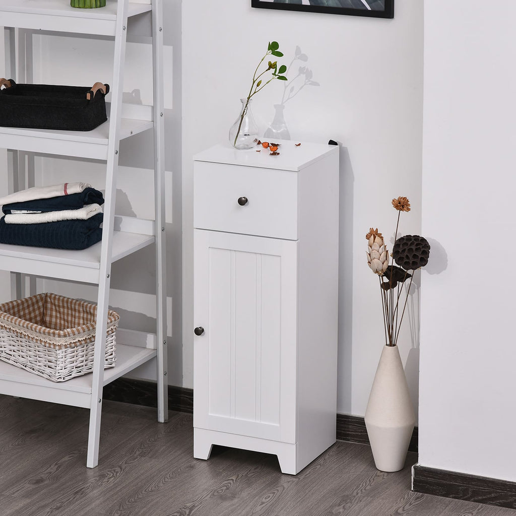 35" Tall Narrow Bathroom Storage Cabinet with Drawer and Adjustable Shelf