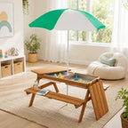 36.5" 3-in-1 Kids Wooden Picnic Table with Sand and Water Bins and Umbrella