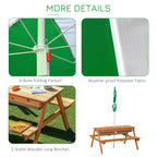 36.5" 3-in-1 Kids Wooden Picnic Table with Sand and Water Bins and Umbrella