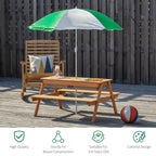 36.5" 3-in-1 Kids Wooden Picnic Table with Sand and Water Bins and Umbrella