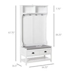 35" 3-in-1 Hall Tree with Padded Storage Bench, 4 Hooks, 2 Drawers and Shoe Rack