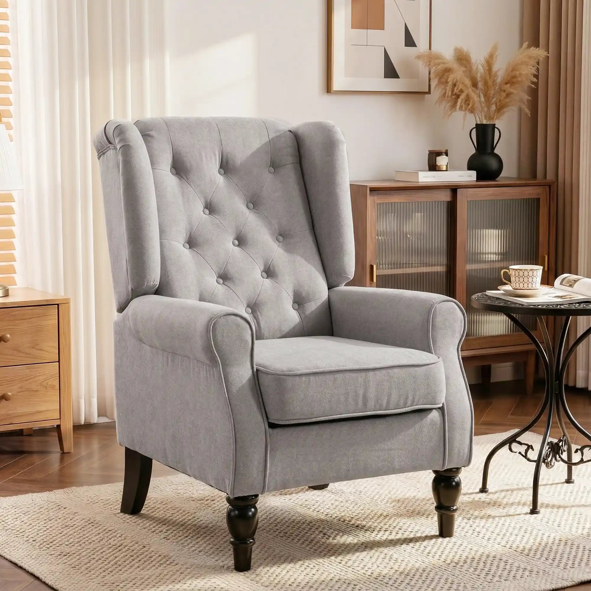 Tufted Wingback Accent Chair with Rolled Arms
