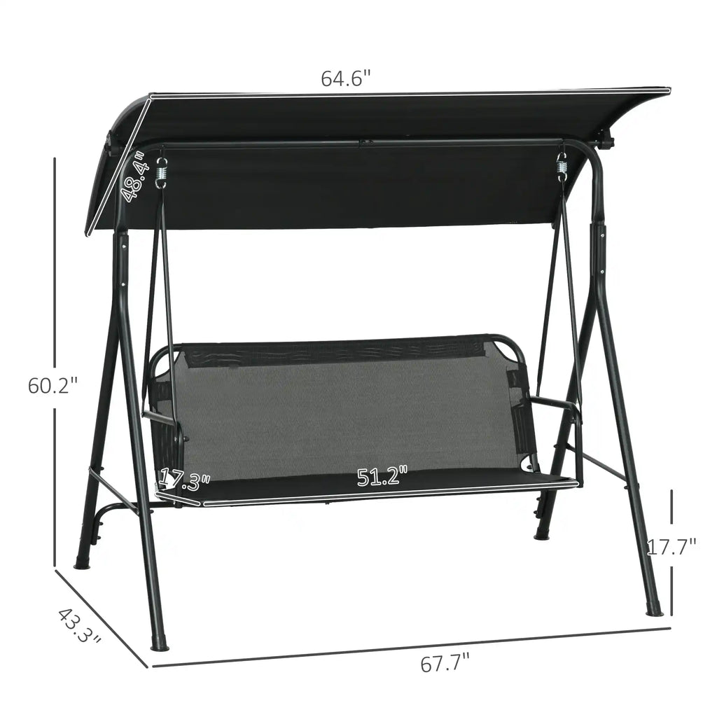 67.75" 3-Person Outdoor Patio Swing with Adjustable Canopy and Cushioned Seat