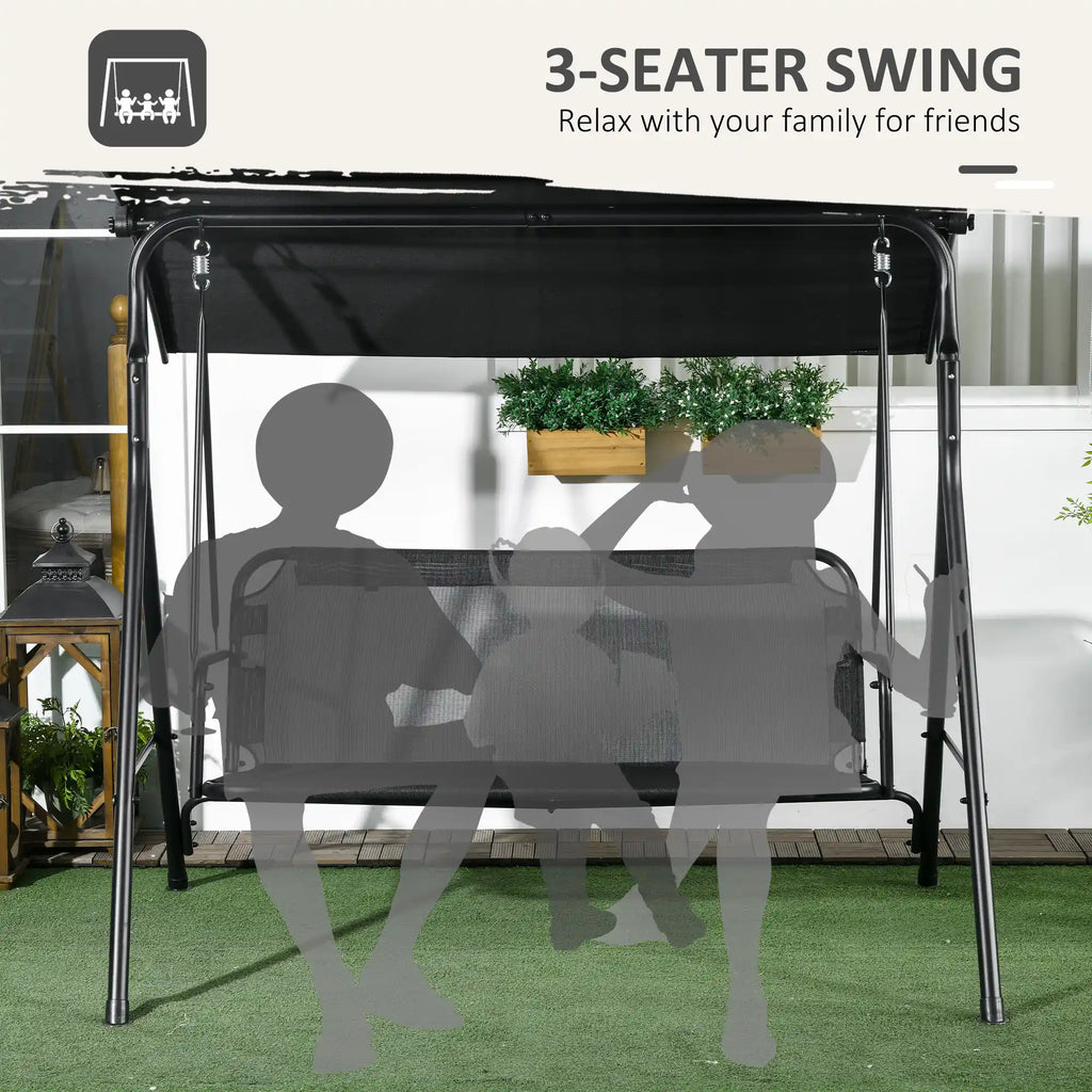 67.75" 3-Person Outdoor Patio Swing with Adjustable Canopy and Cushioned Seat
