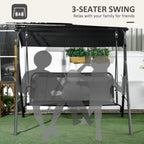67.75" 3-Person Outdoor Patio Swing with Adjustable Canopy and Cushioned Seat