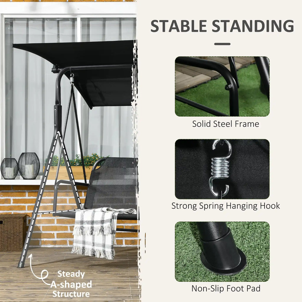 67.75" 3-Person Outdoor Patio Swing with Adjustable Canopy and Cushioned Seat