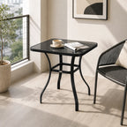27" Square Tempered Glass Bistro Table with Powder-Coated Steel Frame