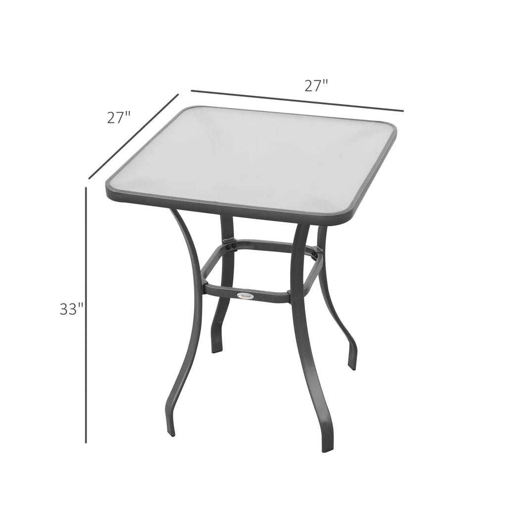 27" Square Tempered Glass Bistro Table with Powder-Coated Steel Frame