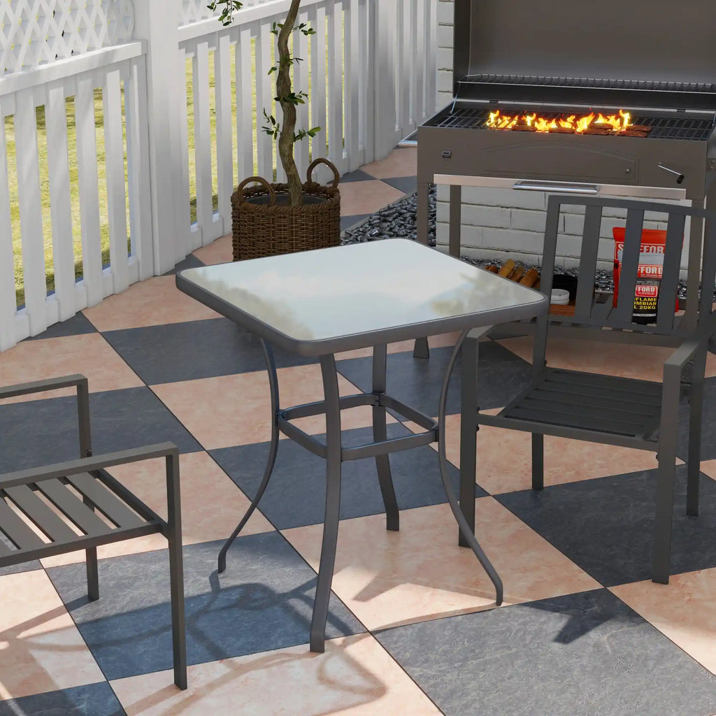27" Square Tempered Glass Bistro Table with Powder-Coated Steel Frame
