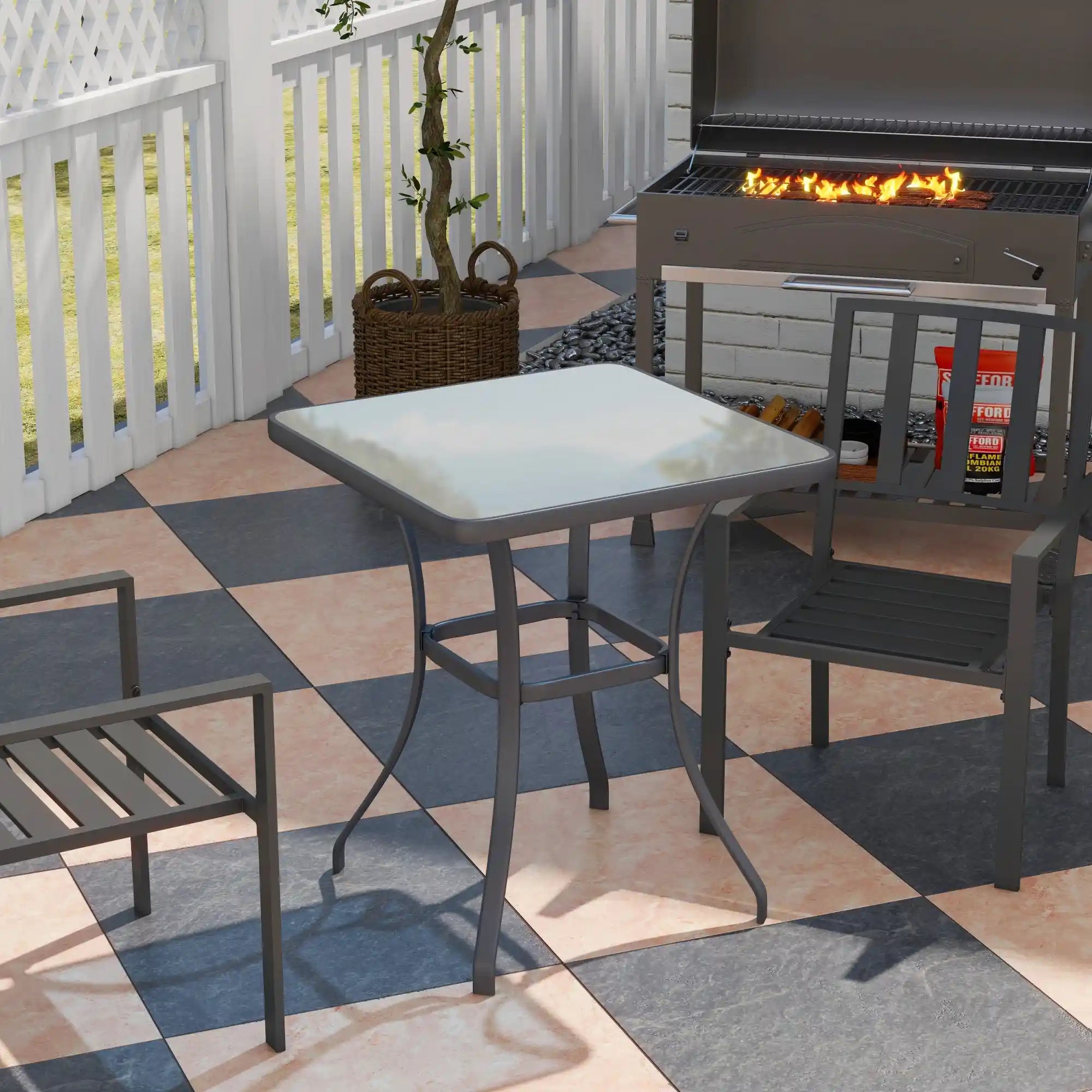 27" Square Tempered Glass Bistro Table with Powder-Coated Steel Frame