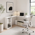 55" 360° Rotating L-Shaped Corner Desk with 3-Tier Storage Shelves