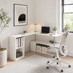 55" 360° Rotating L-Shaped Corner Desk with 3-Tier Storage Shelves