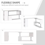55" 360° Rotating L-Shaped Corner Desk with 3-Tier Storage Shelves