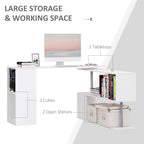 55" 360° Rotating L-Shaped Corner Desk with 3-Tier Storage Shelves