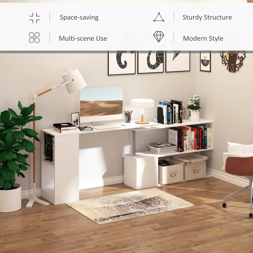 55" 360° Rotating L-Shaped Corner Desk with 3-Tier Storage Shelves