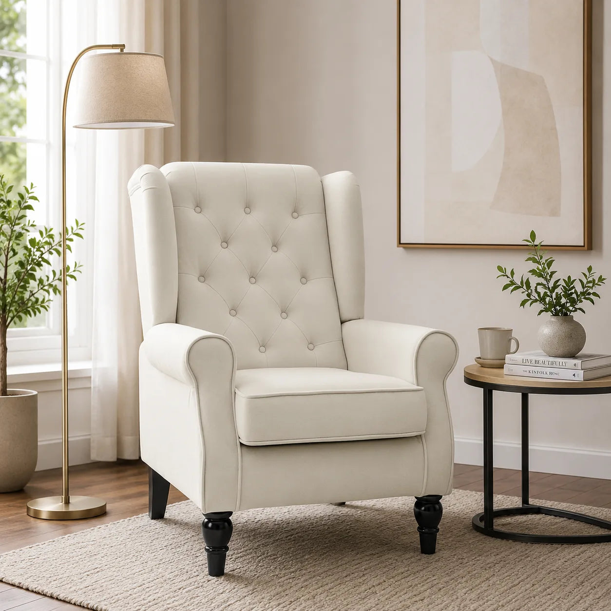 Tufted Wingback Accent Chair with Rolled Arms