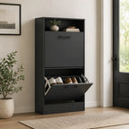 41" Slim Shoe Storage Cabinet with 2 Flip Drawers, Adjustable Dividers and Open Shelf