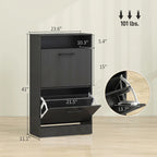 41" Slim Shoe Storage Cabinet with 2 Flip Drawers, Adjustable Dividers and Open Shelf