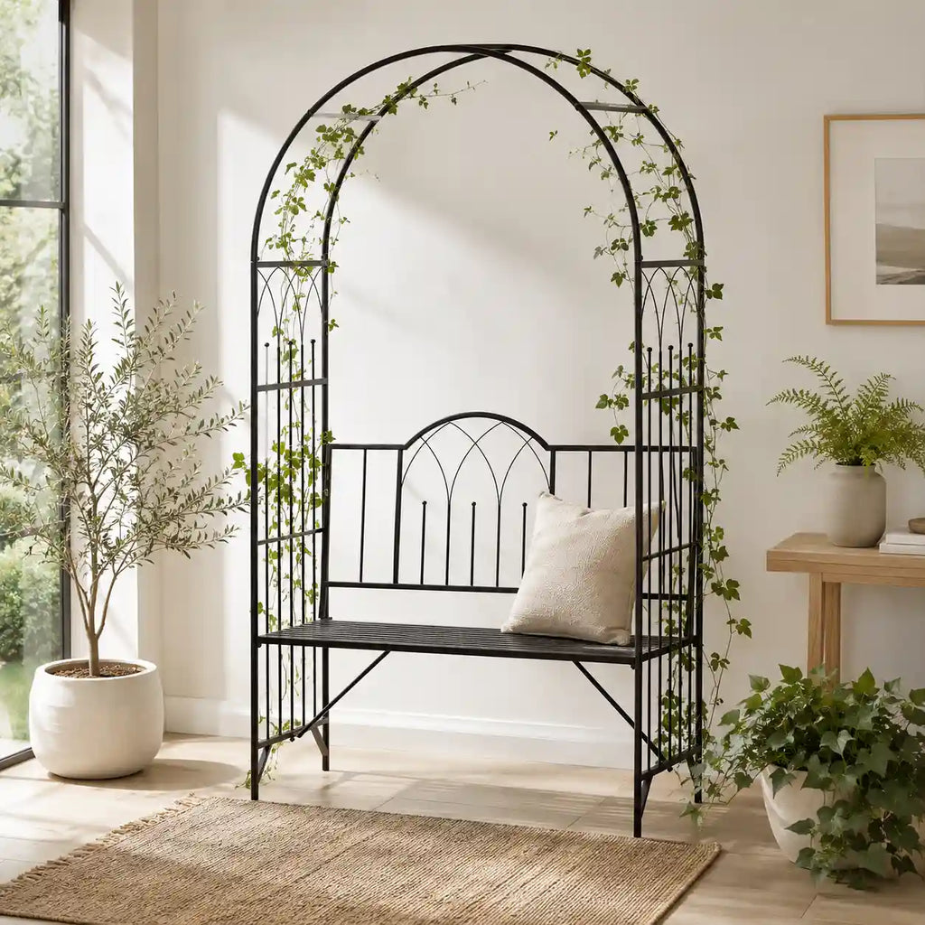 80" Metal Garden Arbor Bench with Dual Trellises for Climbing Plants