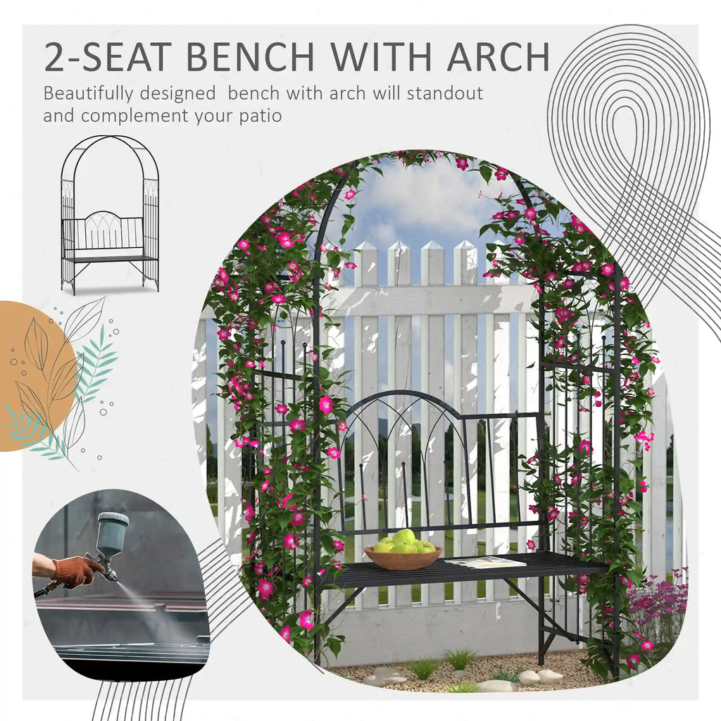 80" Metal Garden Arbor Bench with Dual Trellises for Climbing Plants