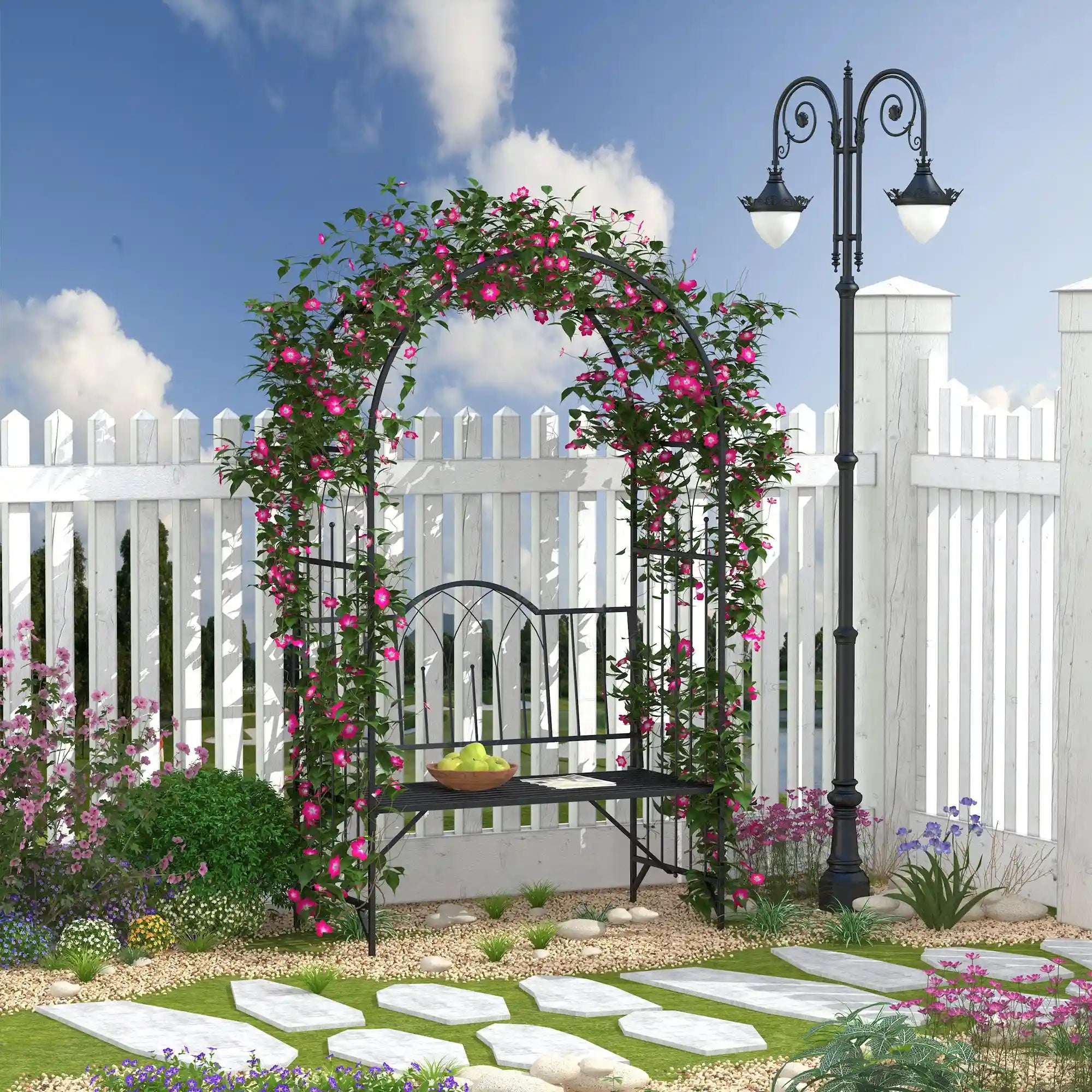 80" Metal Garden Arbor Bench with Dual Trellises for Climbing Plants