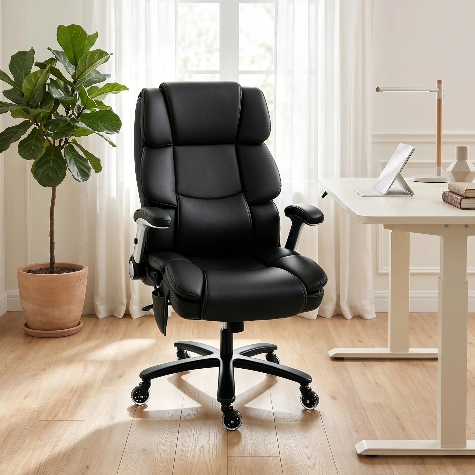 Big and Tall Ergonomic Office Chair with Adjustable Airbag Lumbar Support and Flip-Up Arms