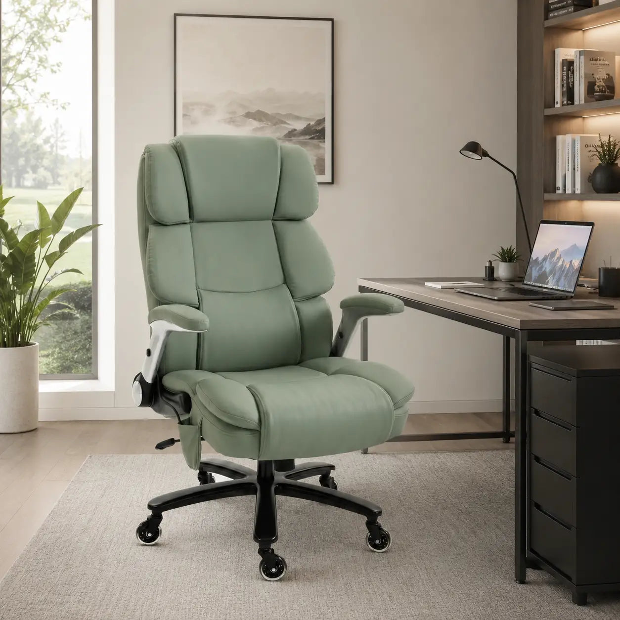 Big and Tall Ergonomic Office Chair with Adjustable Airbag Lumbar Support and Flip-Up Arms