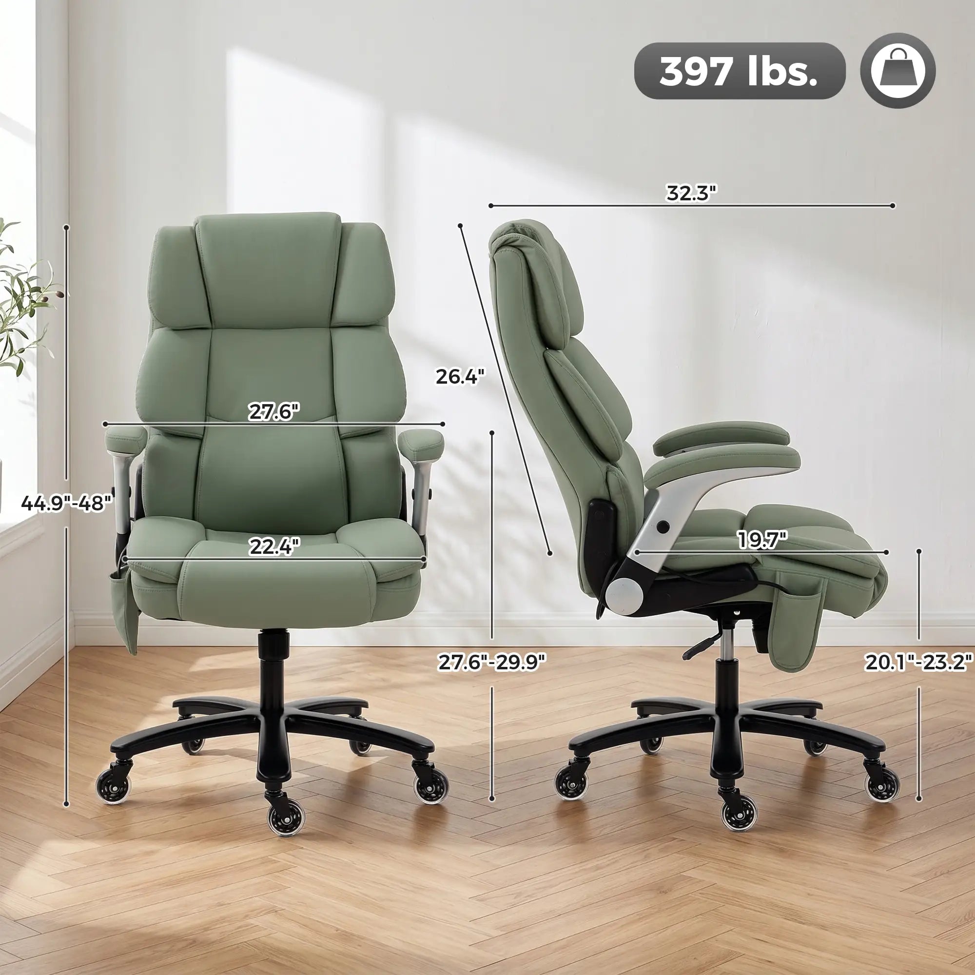 Big and Tall Ergonomic Office Chair with Adjustable Airbag Lumbar Support and Flip-Up Arms