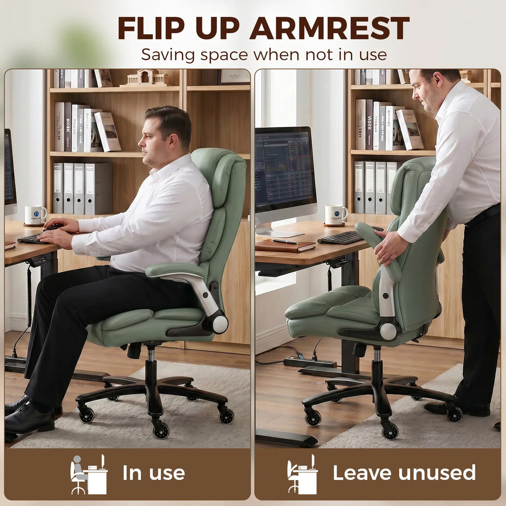 Big and Tall Ergonomic Office Chair with Adjustable Airbag Lumbar Support and Flip-Up Arms