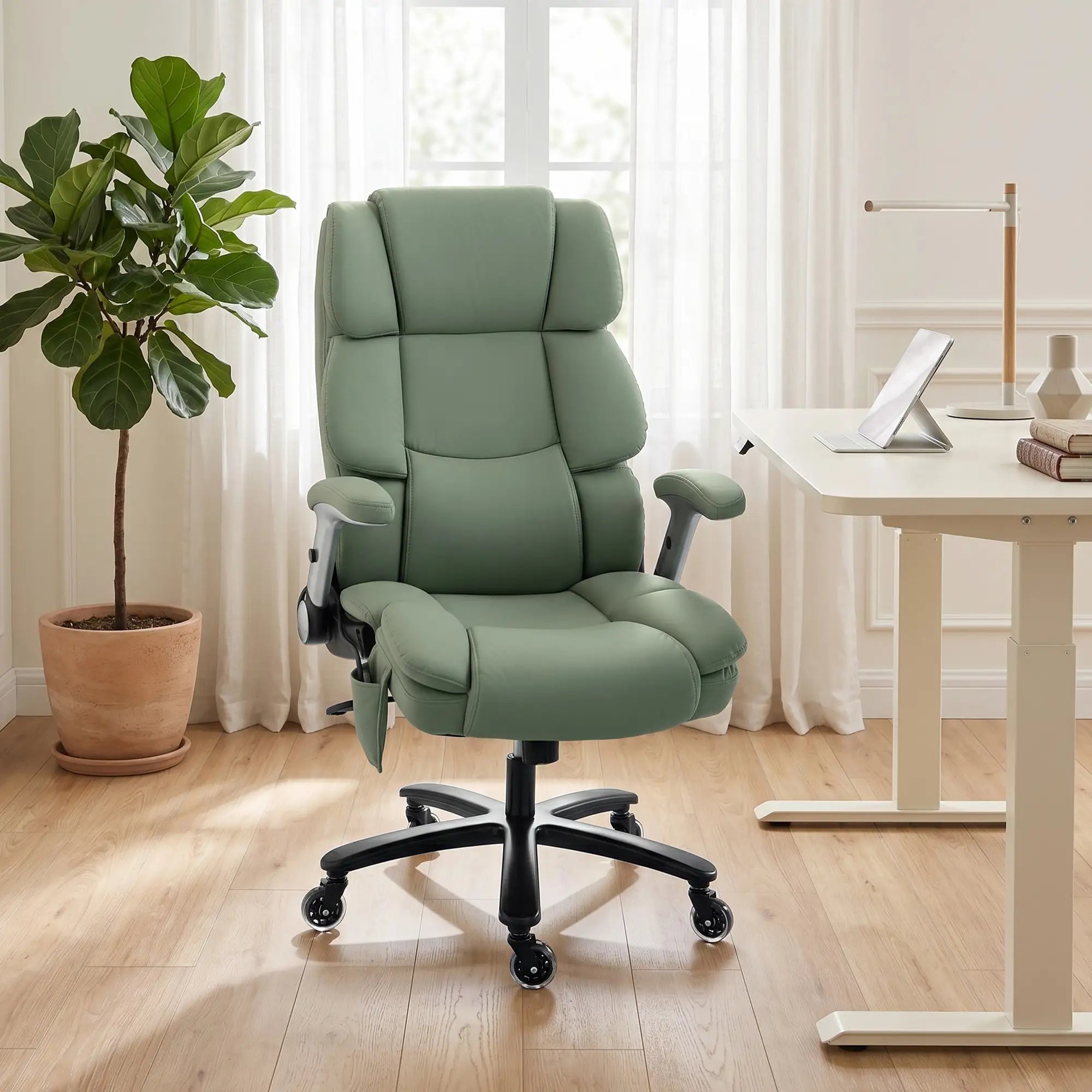 Big and Tall Ergonomic Office Chair with Adjustable Airbag Lumbar Support and Flip-Up Arms