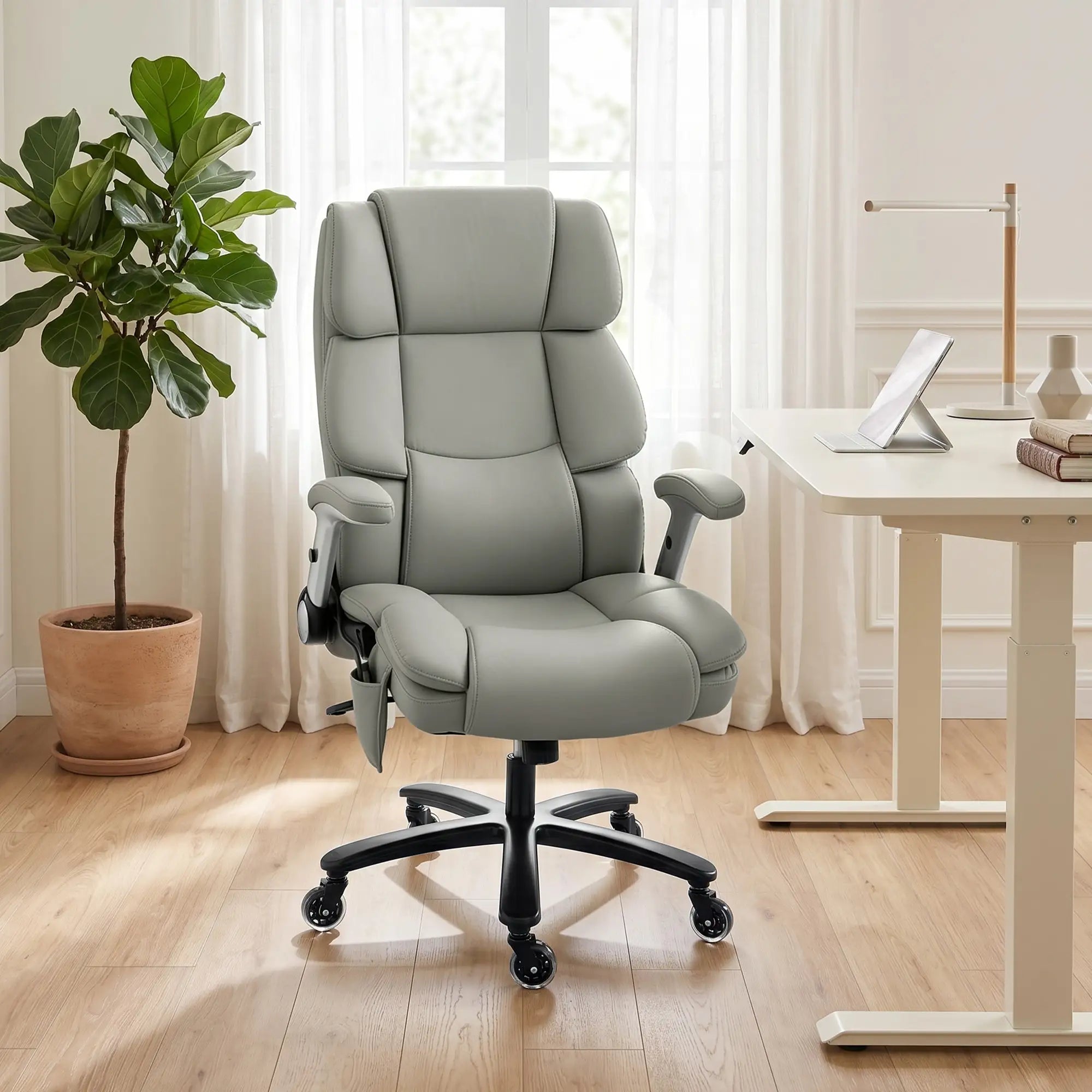 Big and Tall Ergonomic Office Chair with Adjustable Airbag Lumbar Support and Flip-Up Arms