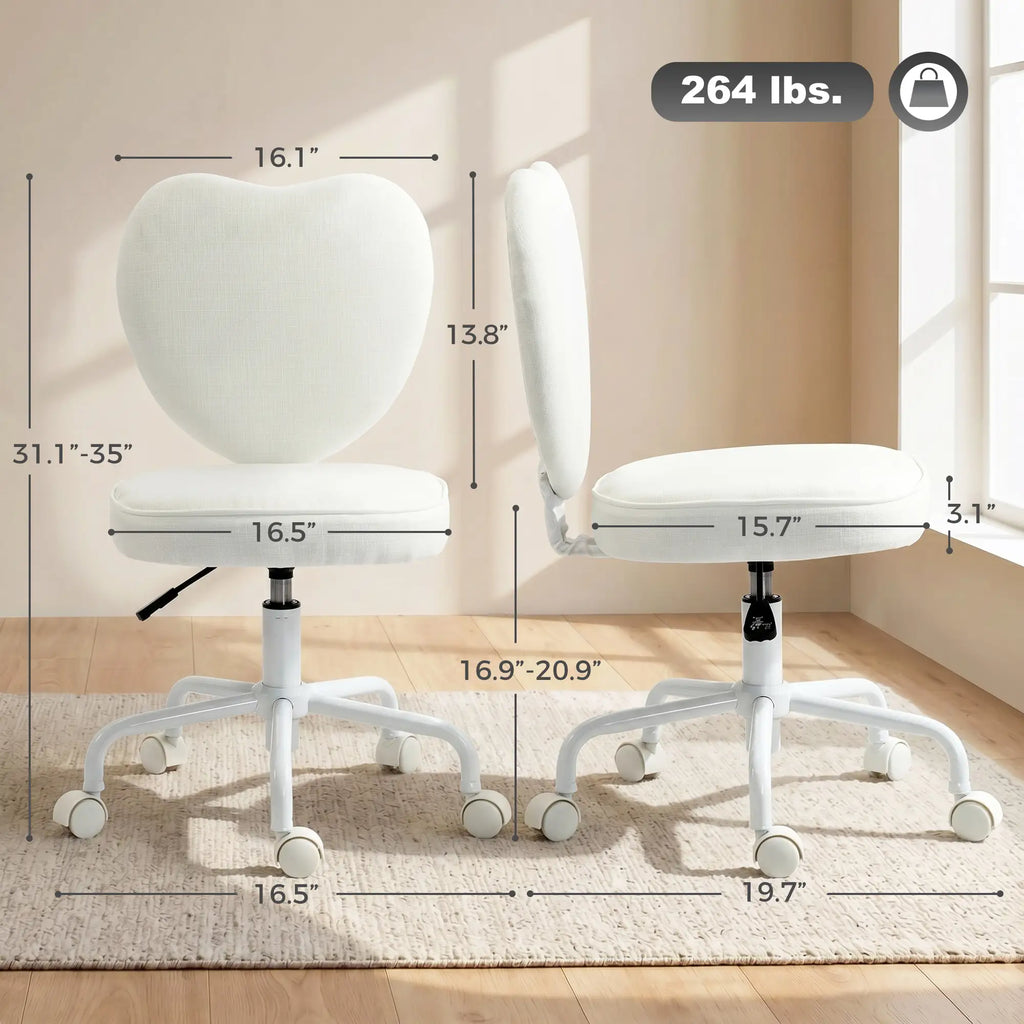 Heart-Shaped Armless Swivel Vanity Chair with Adjustable Height and Rolling Base