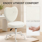 Heart-Shaped Armless Swivel Vanity Chair with Adjustable Height and Rolling Base