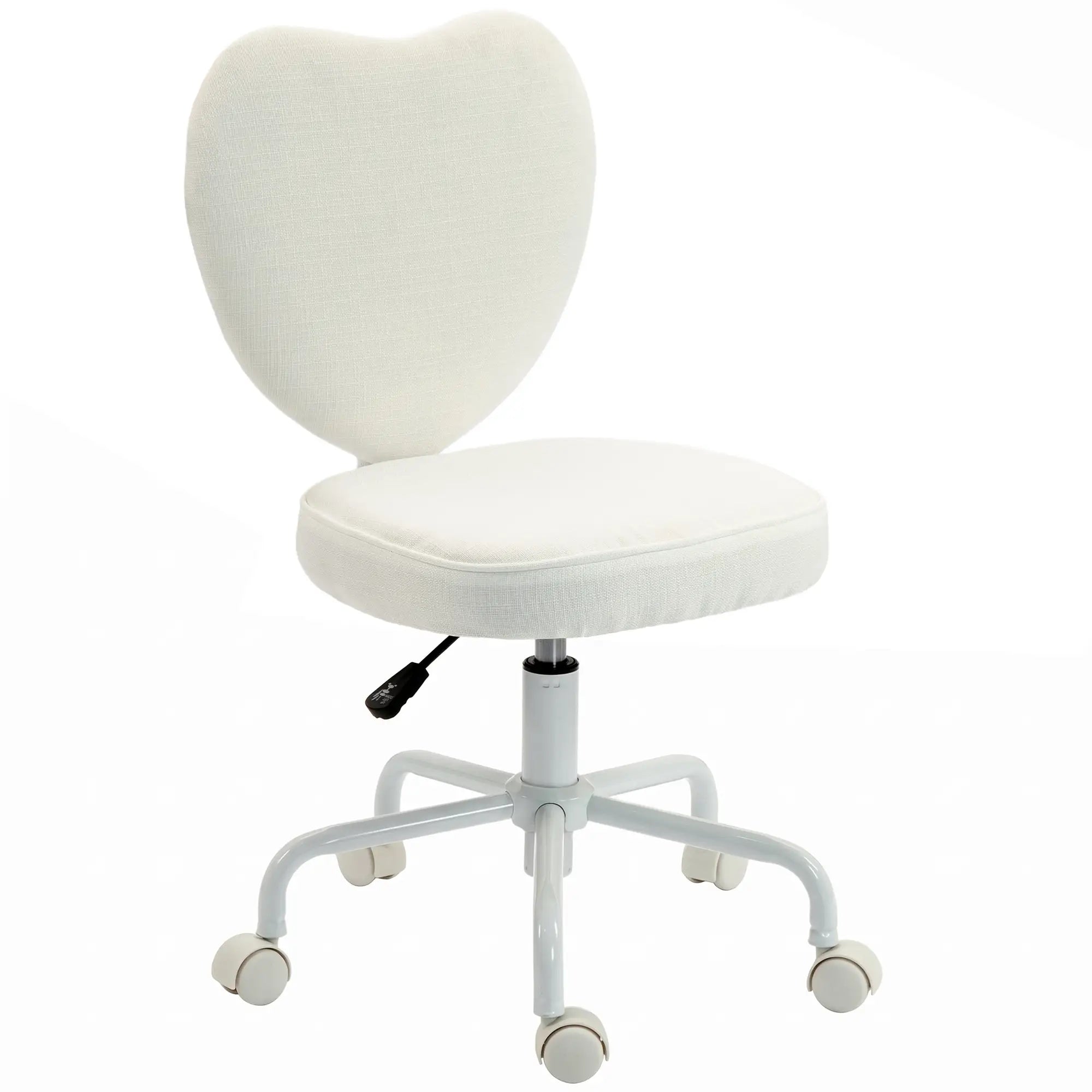 Heart-Shaped Armless Swivel Vanity Chair with Adjustable Height and Rolling Base