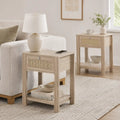 Set of 2 End Tables with Charging Station, Drawer and Open Shelf