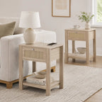 Set of 2 End Tables with Charging Station, Drawer and Open Shelf