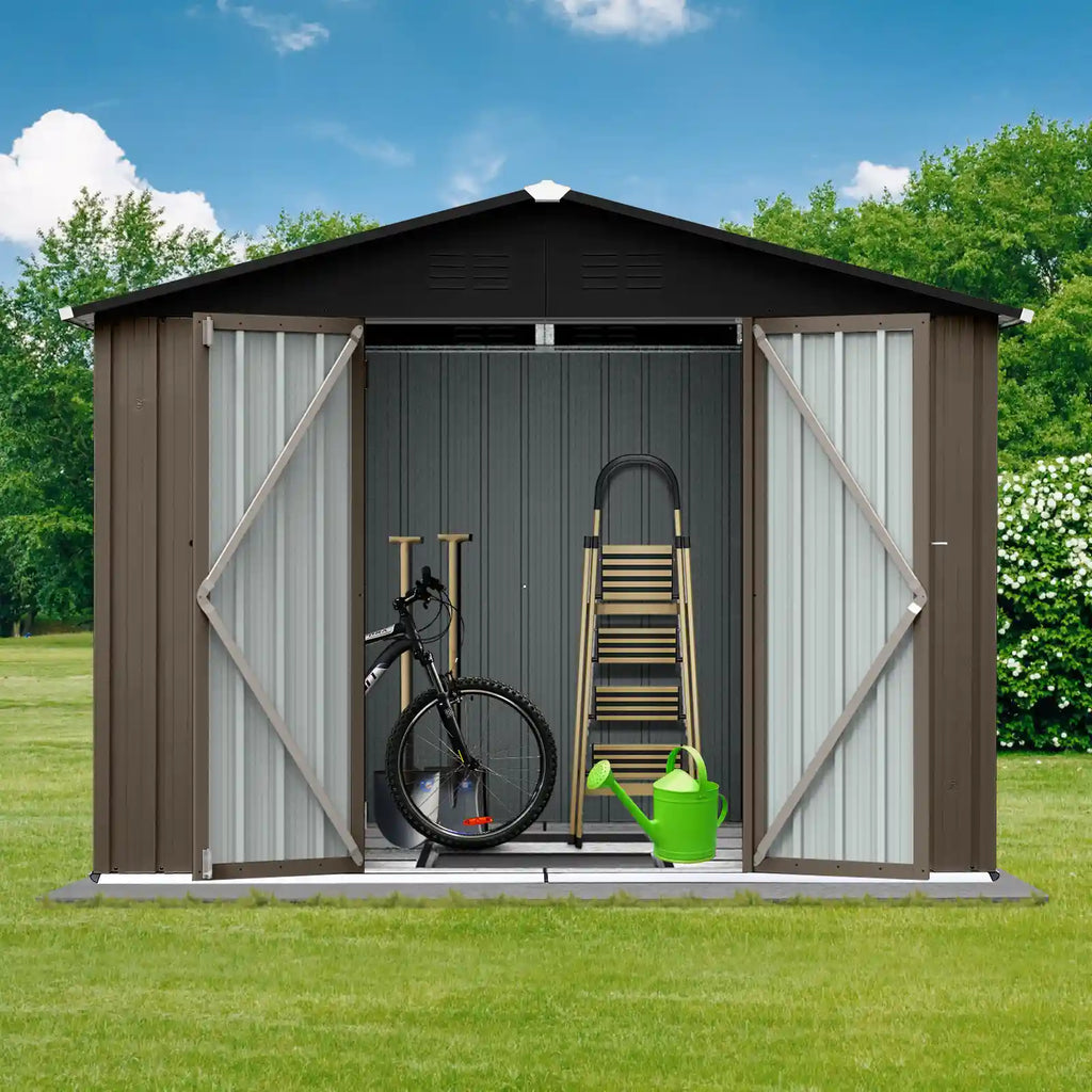 8' × 6' Metal Outdoor Storage Shed with Hinged Double Doors and Apex Roof