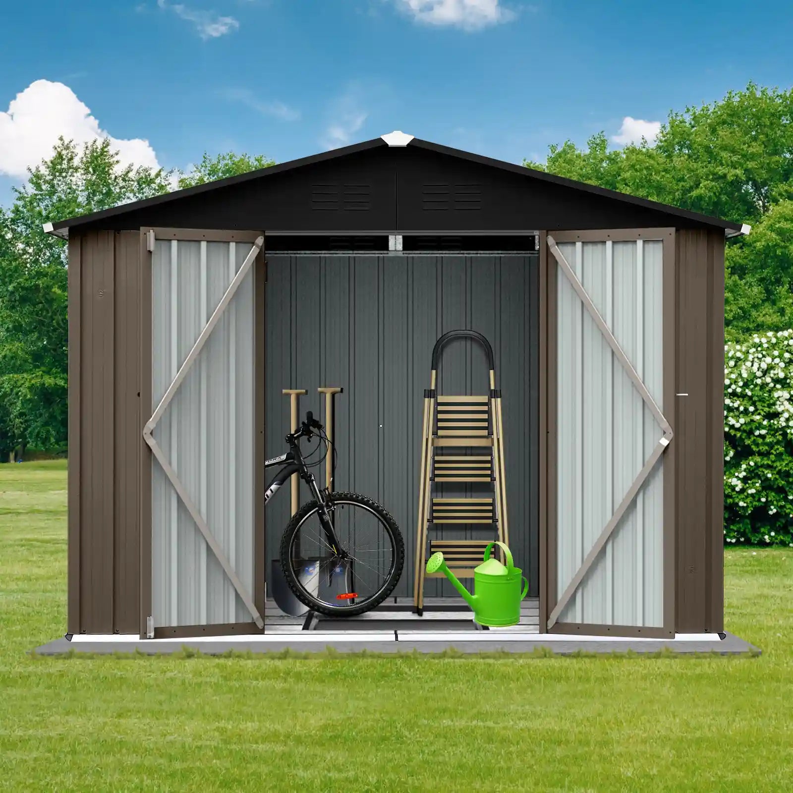 8' × 6' Metal Outdoor Storage Shed with Hinged Double Doors and Apex Roof