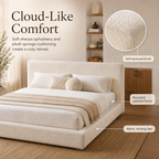 King Size Cloud Sherpa Upholstered Platform Bed with Adjustable Sliding Side Tables