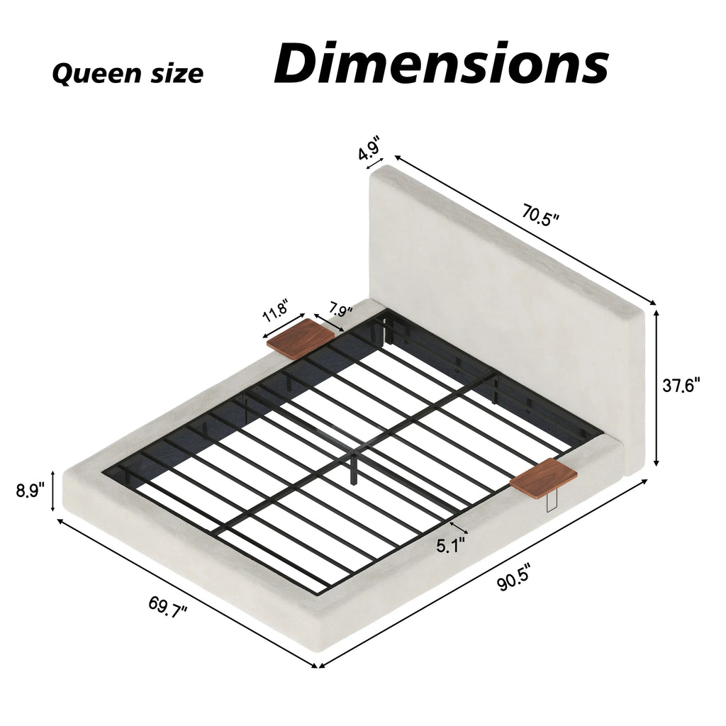 Queen Size Sherpa Cloud Platform Bed with Adjustable Sliding Side Tables