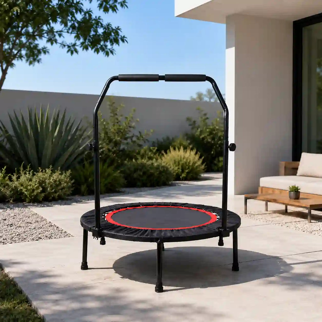 40" Foldable Mini Fitness Trampoline with Adjustable Safety Handle and 300 lb Capacity