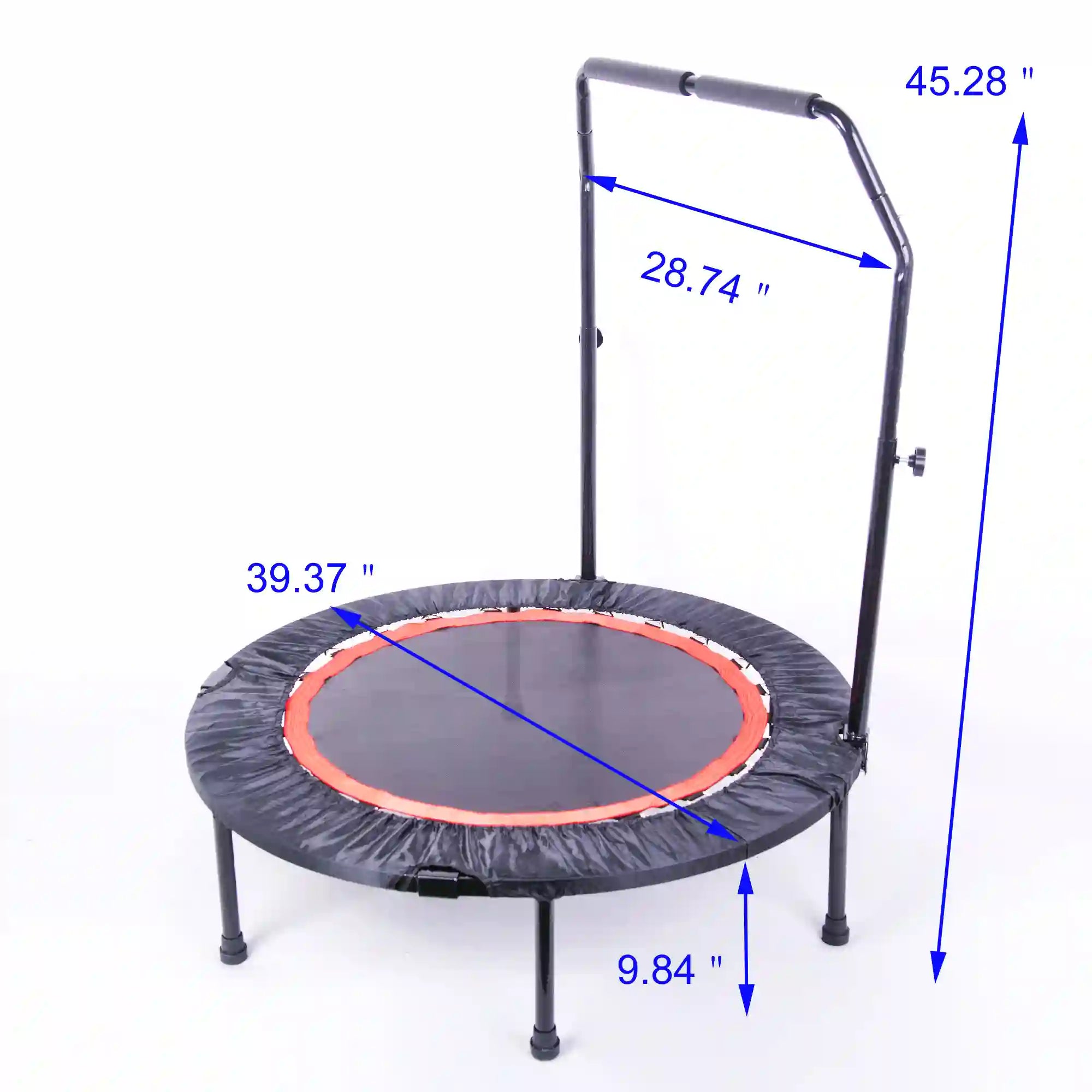 40" Foldable Mini Fitness Trampoline with Adjustable Safety Handle and 300 lb Capacity
